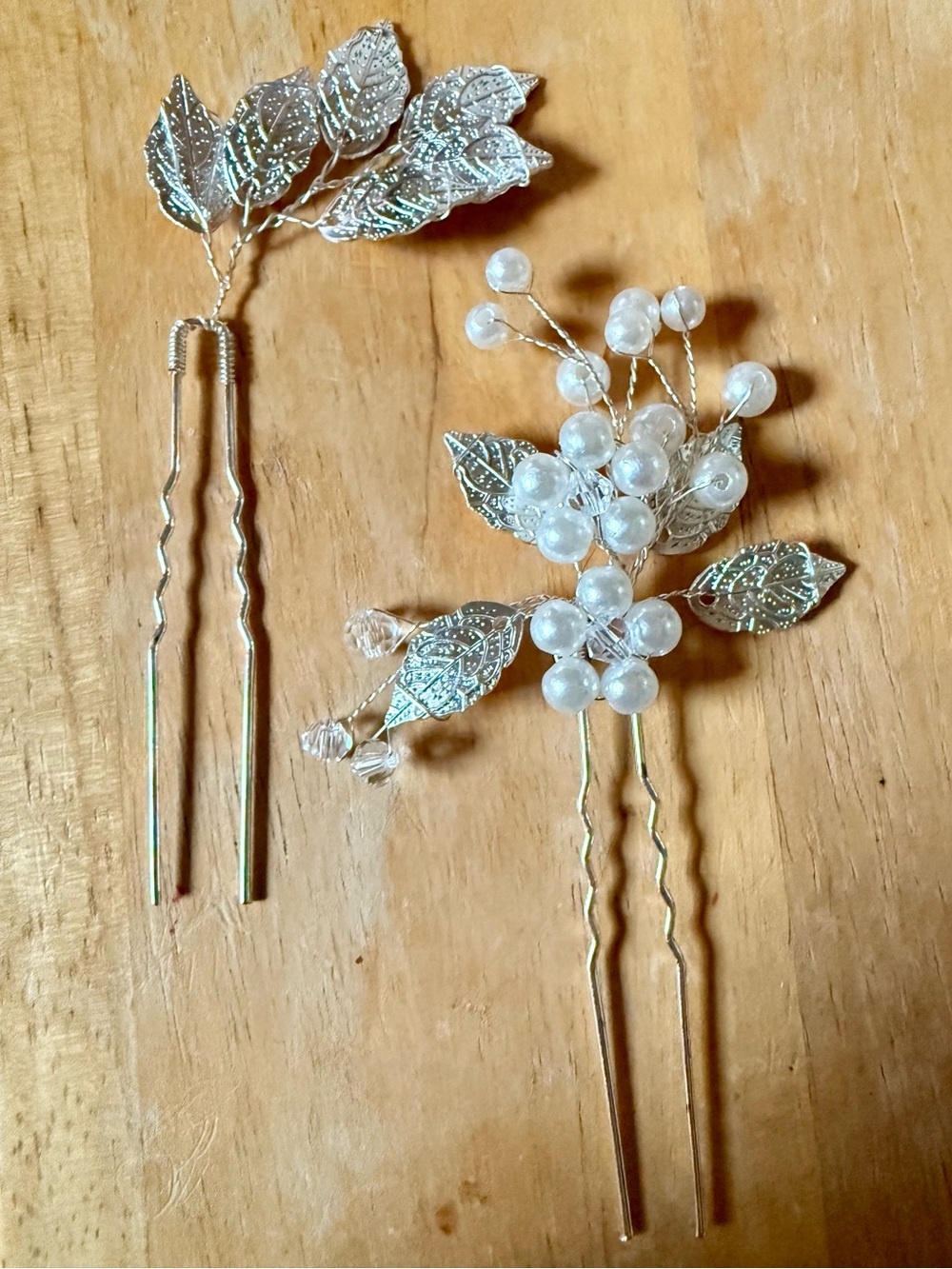 Silver Pearl Leaf Bridal Hair Pins 💚 Leah’s Chronic Lyme Disease Treatment Fund